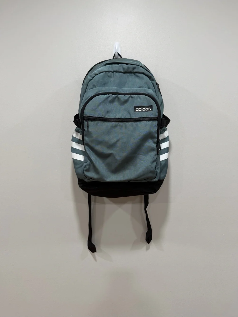 Adidas Classic Backpack Gray Green White Stripe School Travel Laptop Bag